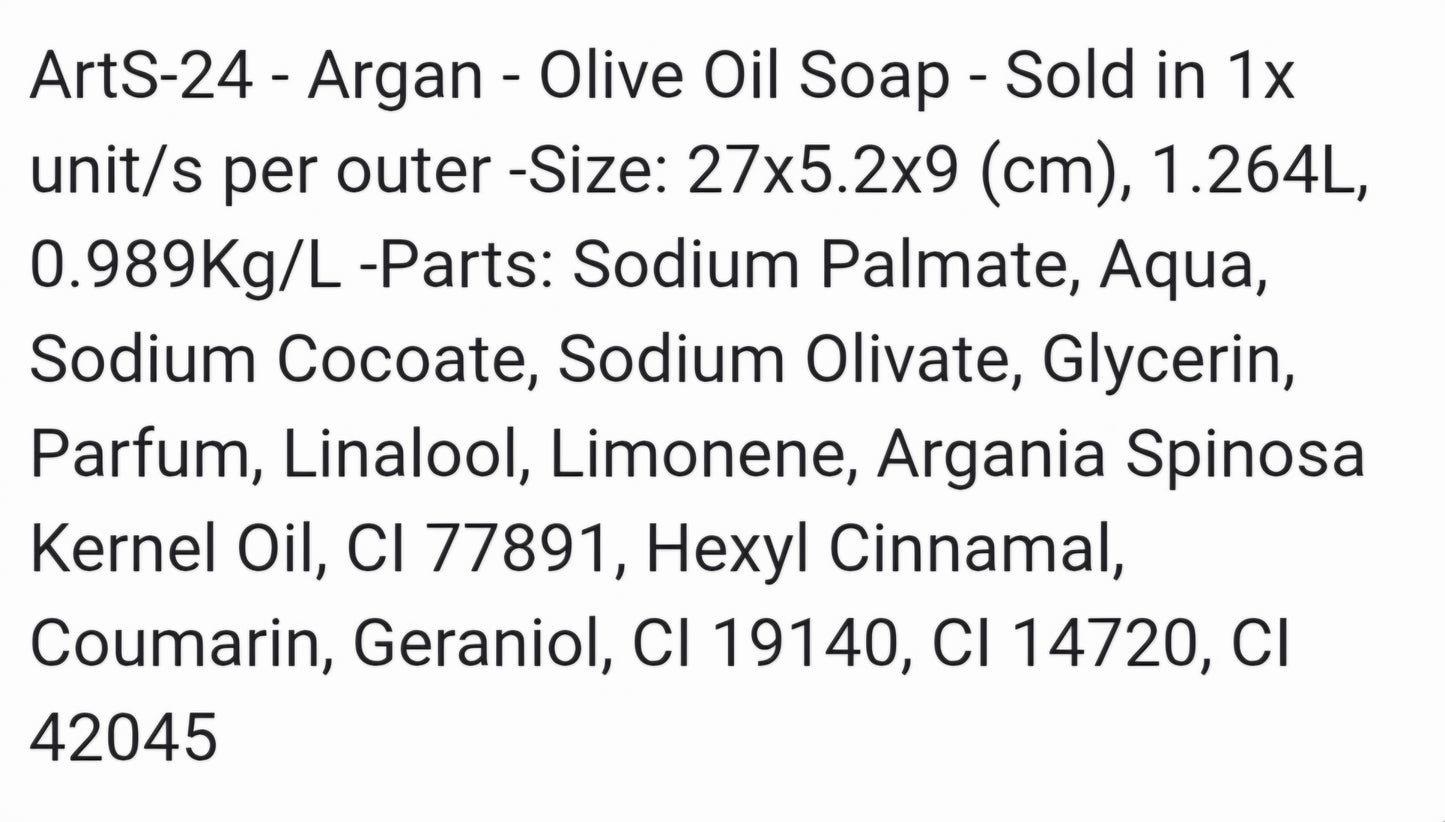 Oliivi-argan palasaippua, hoitava ja ihanasti tuoksuva saippuapala.