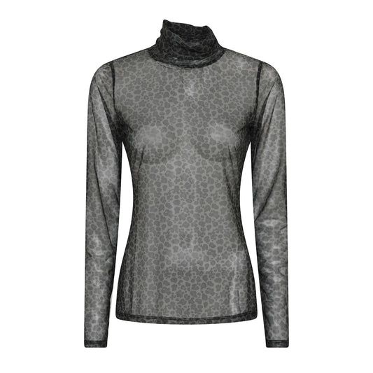 Mango-meshpaita vihreä Soulmate – tyylikäs ja kevyt mesh-paita leopardikuosilla ja korkeakauluksella