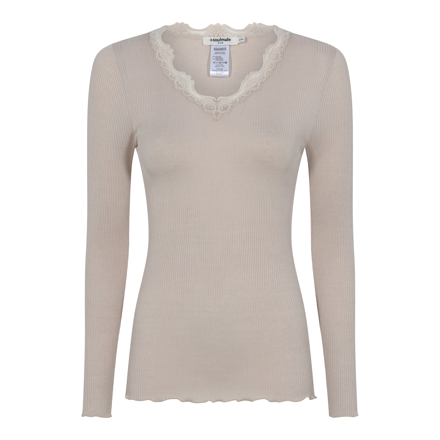 Silky 2 naisten pitkähihainen pehmeä ja laskeutuva silkkimodaali-paita naisille, V-pääntie.