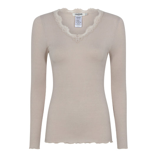 Silky 2 naisten pitkähihainen pehmeä ja laskeutuva silkkimodaali-paita naisille, V-pääntie.