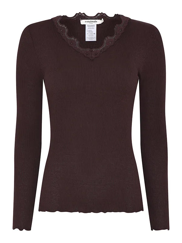 Silky 2 naisten pitkähihainen pehmeä ja laskeutuva silkkimodaali-paita naisille, V-pääntie.