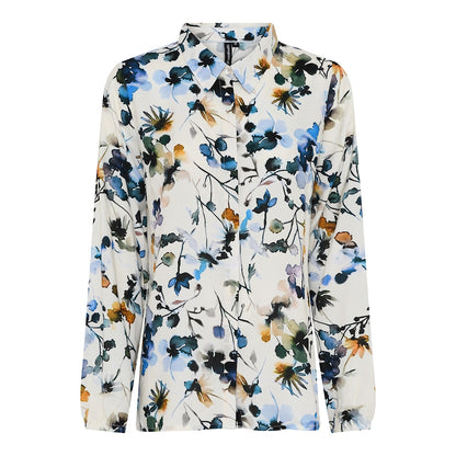 Raikas kukkaprinttipaita Soulmatelta – ecru, piilotettu nappilista, kaulus ja resorireunukset hihoissa