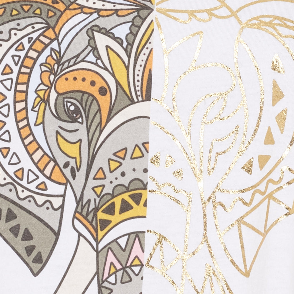 Naisten Marie T-paita, 100 % puuvillaa, lyhyet hihat ja upea norsunpääprintti edessä.