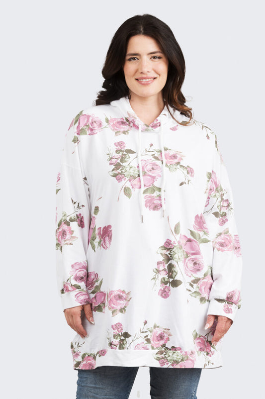 Pehmeä huppari, kaunis ruusukuvio ja rento leikkaus, laadukas puuvillacollege