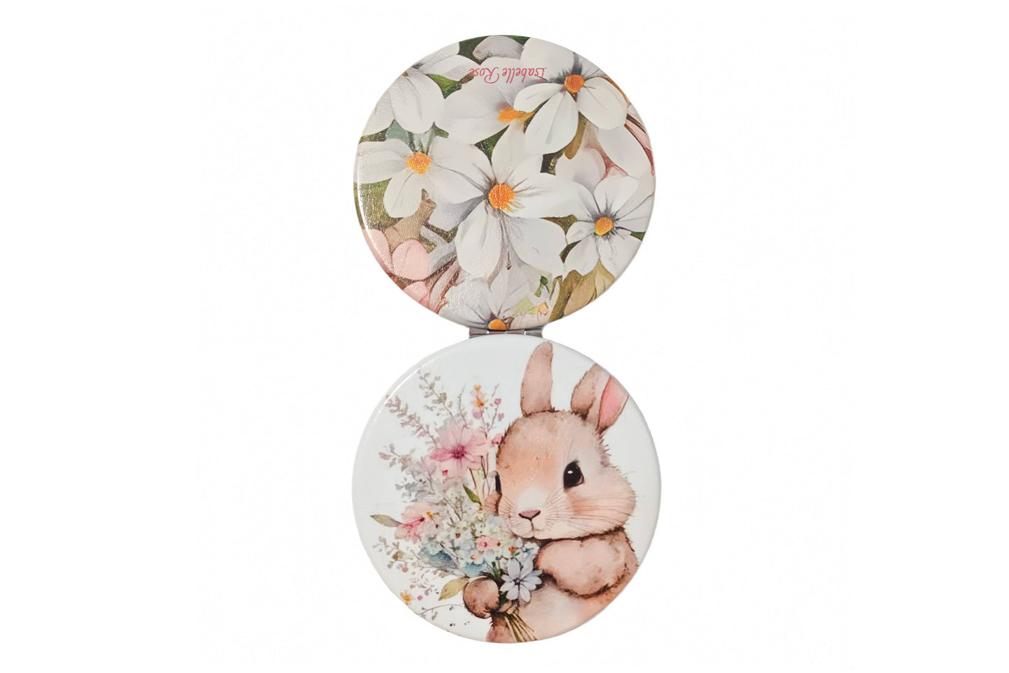 Kukkakuvioinen taskupeili pupukuosilla, 8 cm, kaksipuolinen peili, normaali ja suurentava, kompakti meikkipeili