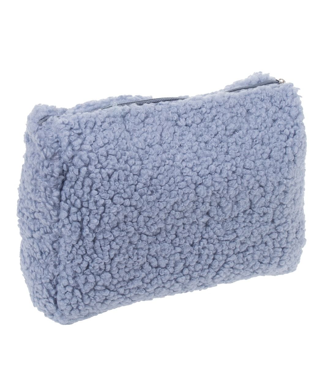 Sininen teddy-toilettilaukku, pehmeä ja tilava meikkilaukku vetoketjulla