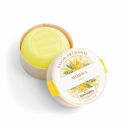 Ylellinen Mimosa-saippua puurasissa, luonnollinen käsintehty saippua manteliöljyllä, 100 g