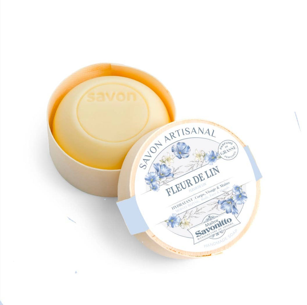 Lin Flower -saippua puurasissa, viinirypäleensiemenöljyllä rikastettu väriaineeton palasaippua, pellavankukan tuoksu