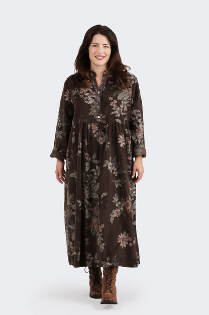 Laura-samettimekko Kotirouva – pehmeä puuvillamekko paljeteilla ja kukkakuosilla, yhden koon malli